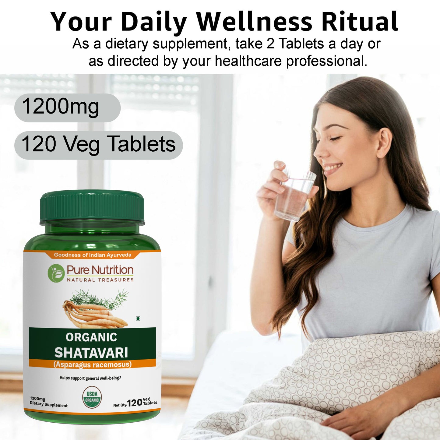 Pure Nutrition Organic Shatavari Tablets – 1200 mg