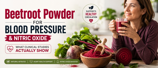 Healthy middle-aged couple enjoying beetroot powder for blood pressure support at breakfast.
