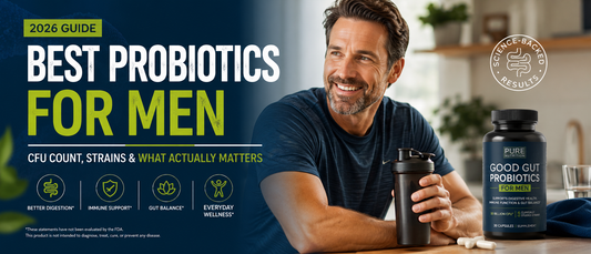 Healthy middle-aged man reviewing probiotic supplement for gut health and wellness