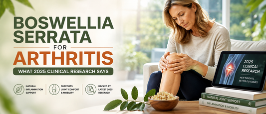 Middle-aged woman with knee arthritis reviewing Boswellia serrata research for joint pain relief