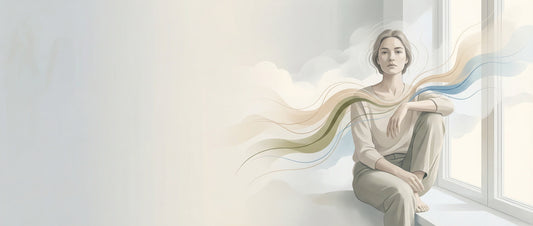 An editorial-style illustration showing an adult in a calm indoor setting, representing commonly observed signs that the body may need better stress support.