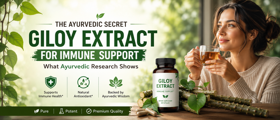 Healthy adult taking giloy extract for immune support with a nutritious breakfast.