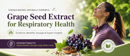 Healthy middle-aged woman enjoying fresh outdoor air while learning about grape seed extract for respiratory health.