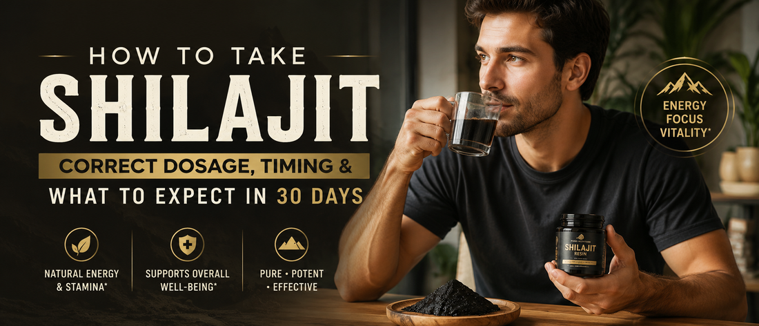 Adult holding purified shilajit resin before a morning wellness routine.