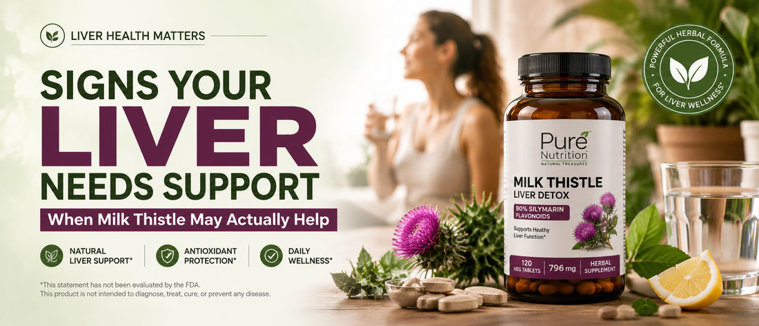 Adult holding a glass of water with milk thistle supplement while following a healthy lifestyle for liver support.