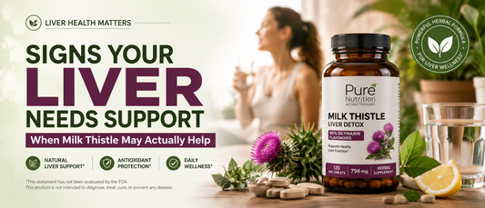 Adult holding a glass of water with milk thistle supplement while following a healthy lifestyle for liver support.