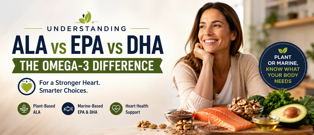 Healthy adults comparing plant-based and marine omega-3 foods for heart health.