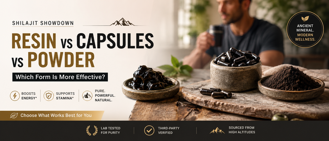 Shilajit resin compared with capsules and powder for energy and stamina support