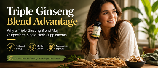 Healthy professional holding a triple ginseng supplement while starting the day with sustained energy.