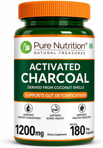 Activated Charcoal 600mg | Coconut Shell | 180 Veg Capsules | General Wellness