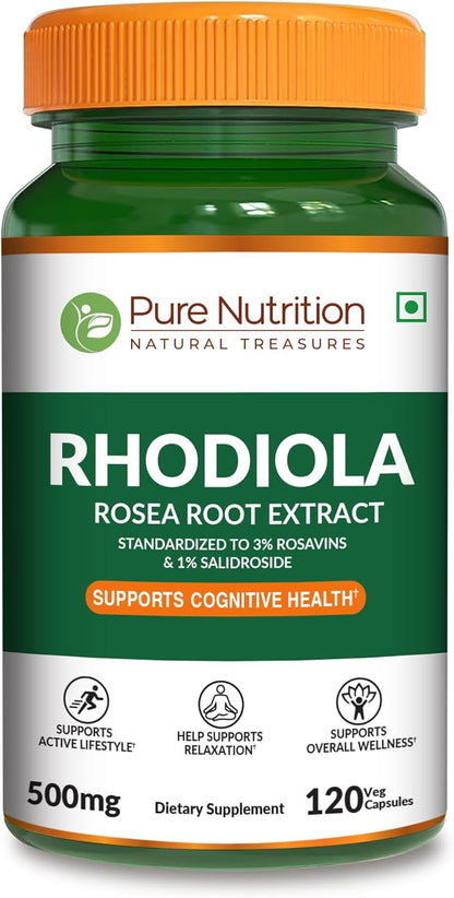 Rhodiola Rosea 500mg | 120 Veg Capsules | 3% Rosavins & 1% Salidroside | Adaptogenic Herb | Non-GMO