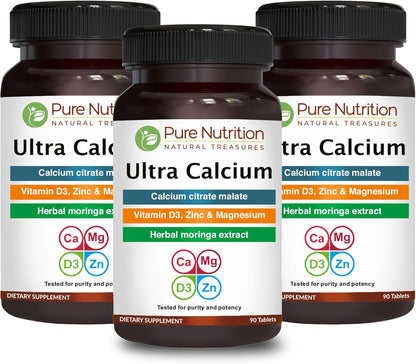 Ultra Calcium Citrate 1000mg Highly absorbable Calcium Supplement with Calcium Citrate Malate, Vitamin D, Zinc and Magnesium - 1 Tablet Daily | Non-GMO | Gluten-Free