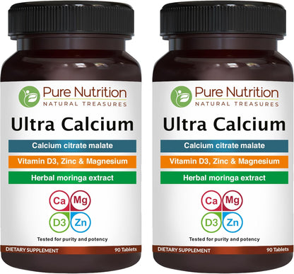 Ultra Calcium Citrate 1000mg Highly absorbable Calcium Supplement with Calcium Citrate Malate, Vitamin D, Zinc and Magnesium - 1 Tablet Daily | Non-GMO | Gluten-Free