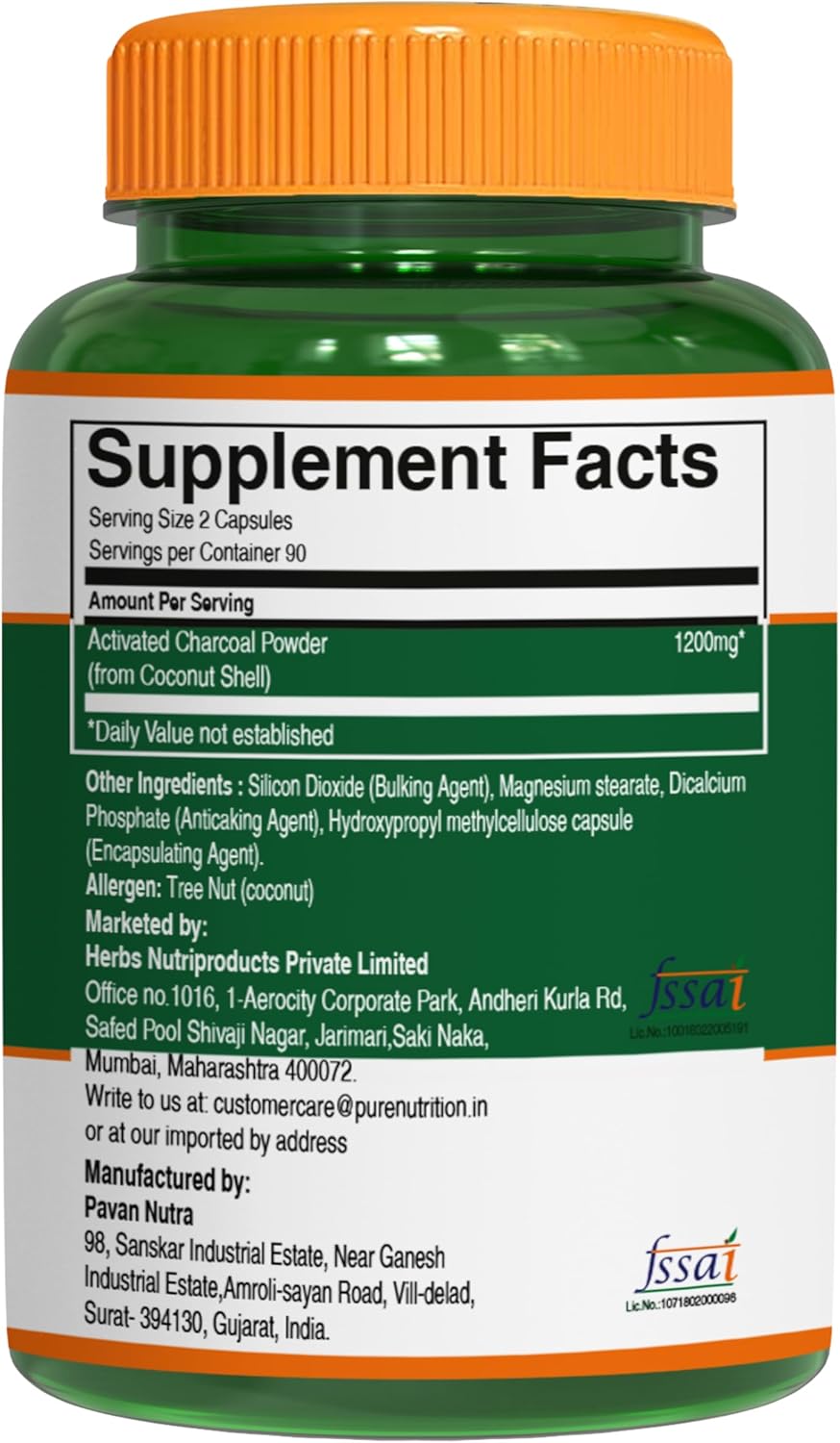 Activated Charcoal 600mg | Coconut Shell | 180 Veg Capsules | General Wellness