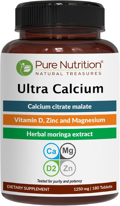 Ultra Calcium Citrate 1000mg Highly absorbable Calcium Supplement with Calcium Citrate Malate, Vitamin D, Zinc and Magnesium - 1 Tablet Daily | Non-GMO | Gluten-Free