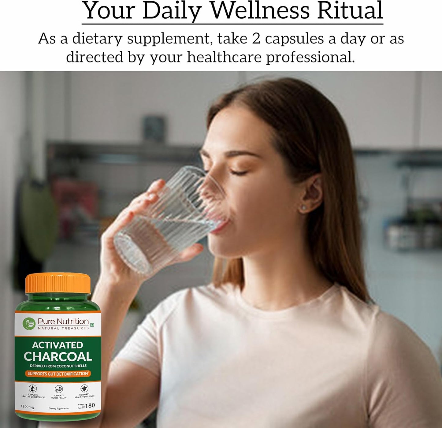 Activated Charcoal 600mg | Coconut Shell | 180 Veg Capsules | General Wellness