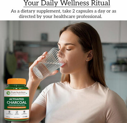 Activated Charcoal 600mg | Coconut Shell | 180 Veg Capsules | General Wellness