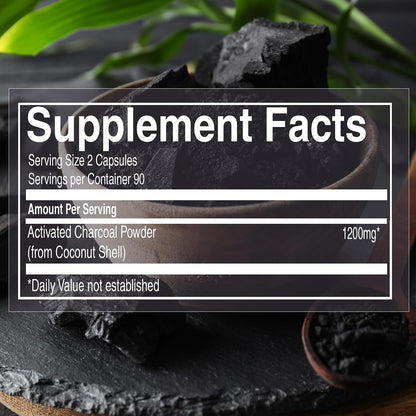 Activated Charcoal 600mg | Coconut Shell | 180 Veg Capsules | General Wellness