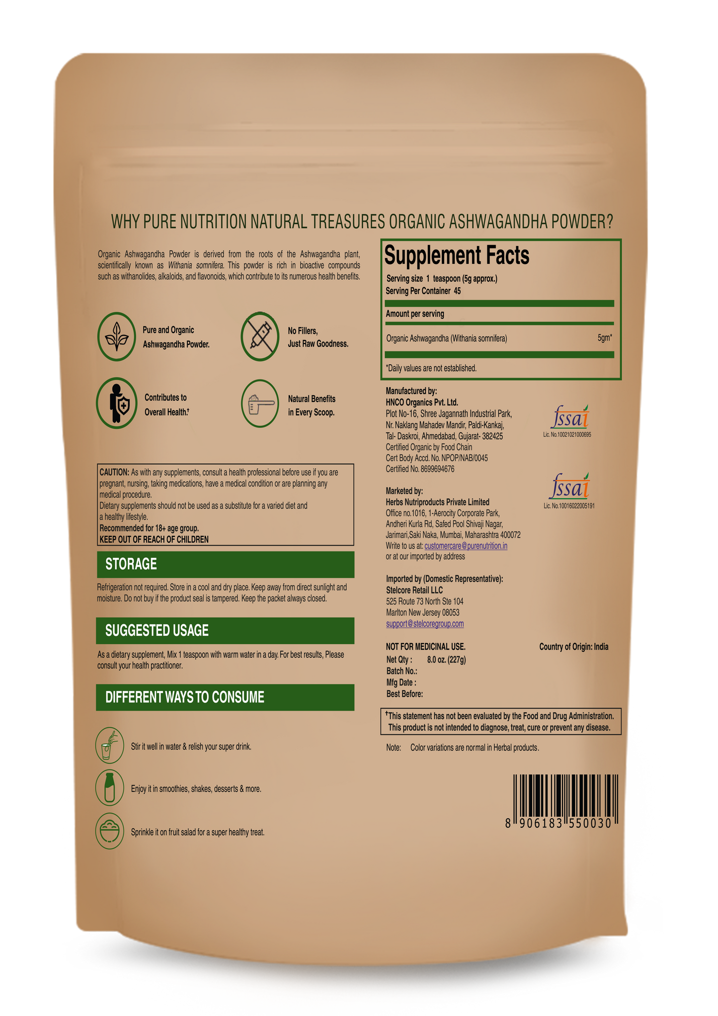 Pure Nutrition Organic Ashwagandha Powder
