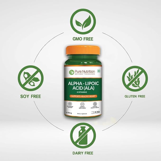 Pure Nutrition Alpha-Lipoic Acid (ALA) + Vitamin E 610 mg Veg Capsules – 120 Count