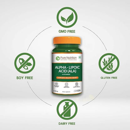 Pure Nutrition Alpha-Lipoic Acid (ALA) + Vitamin E 610 mg Veg Capsules – 120 Count