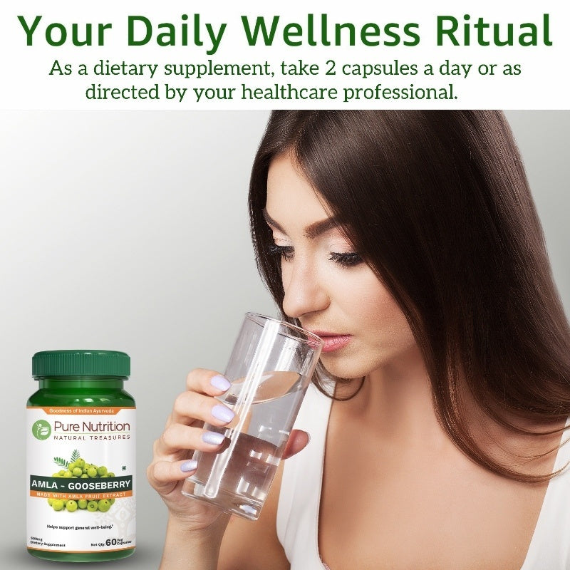 Amla Extract (Indian Gooseberry) Capsules – 1000 mg | Immune Support, Skin & Hair Health | Rich in Vitamin C & Antioxidants