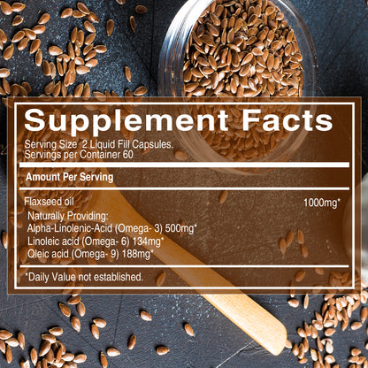 Pure Nutrition Flaxseed Oil 1000mg – 120 Veg Capsules | Rich in Omega-3, Omega-6 & Omega-9 | Supports General Wellness
