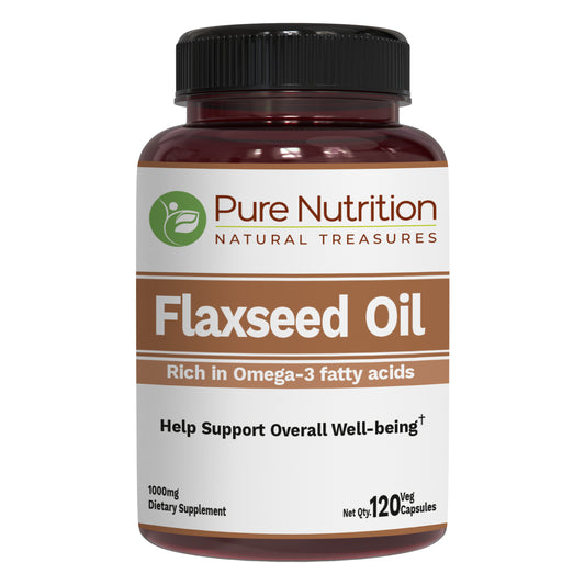 Pure Nutrition Flaxseed Oil 1000mg – 120 Veg Capsules | Rich in Omega-3, Omega-6 & Omega-9 | Supports General Wellness