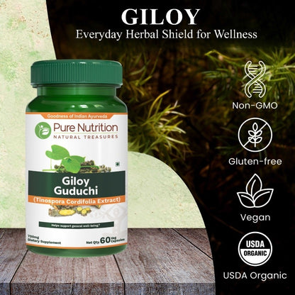 Giloy Extract Capsules – 500 mg (Guduchi) | Immune Support, Antioxidant & Herbal Wellness Supplement