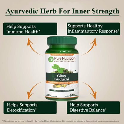 Giloy Extract Capsules – 500 mg (Guduchi) | Immune Support, Antioxidant & Herbal Wellness Supplement