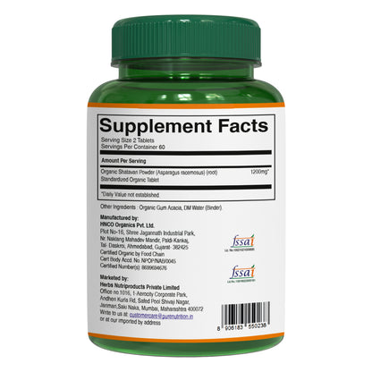 Pure Nutrition Organic Shatavari Tablets – 1200 mg