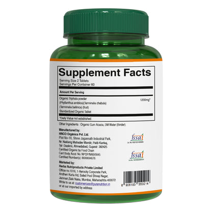 Pure Nutrition Organic Triphala 120 Veg Tablets