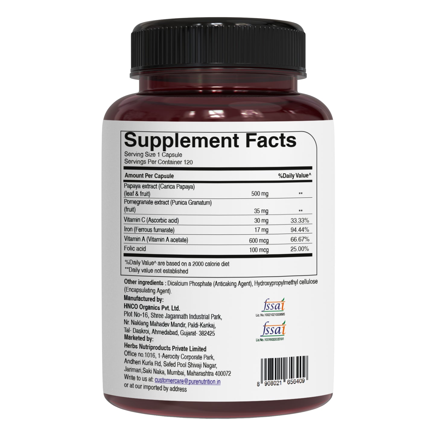 Pure Nutrition Papaya Complete | With Papaya Extract, Pomegranate & Vitamin C – 60 Veg Capsules