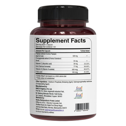 Pure Nutrition Papaya Complete | With Papaya Extract, Pomegranate & Vitamin C – 60 Veg Capsules