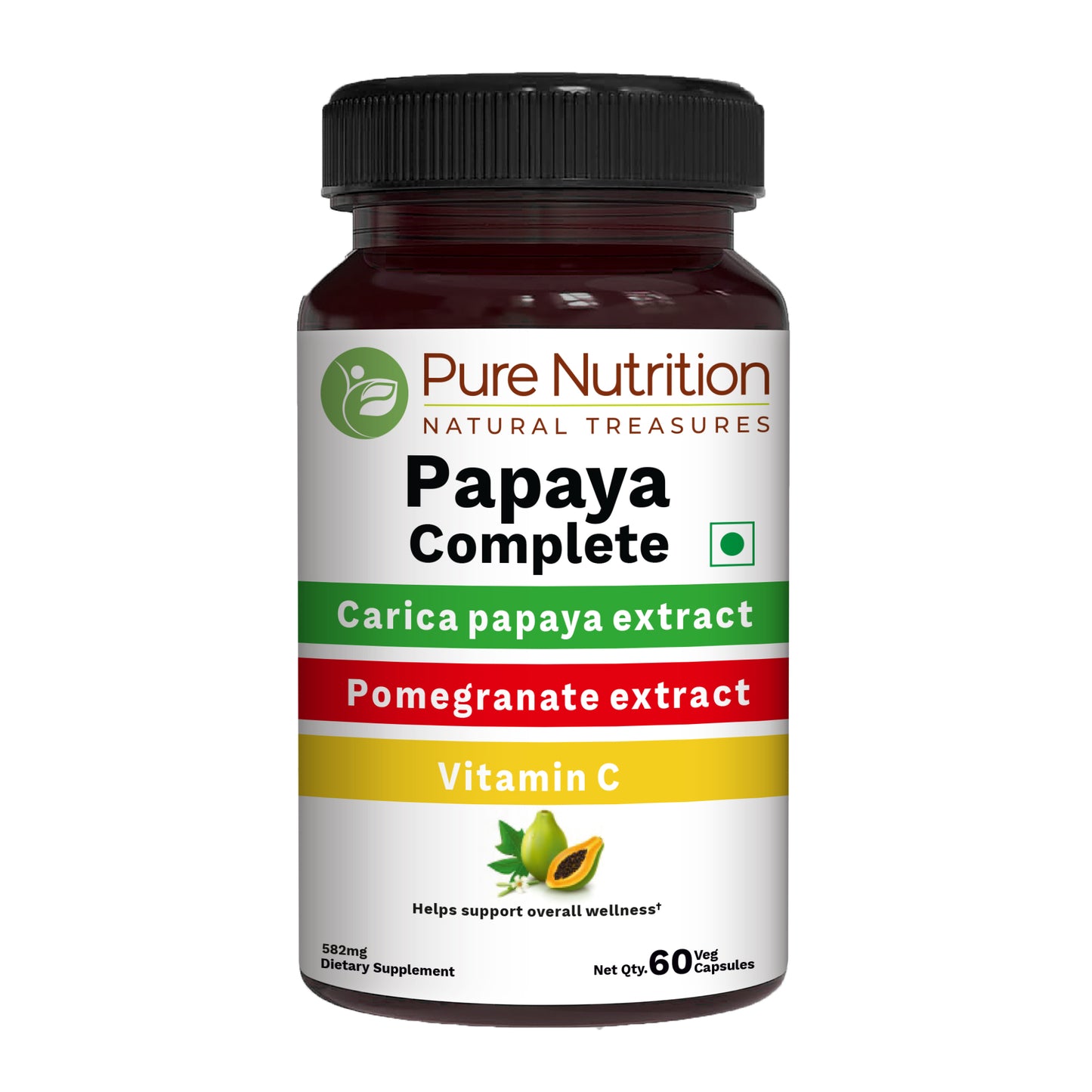 Pure Nutrition Papaya Complete | With Papaya Extract, Pomegranate & Vitamin C – 60 Veg Capsules