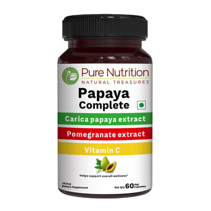 Pure Nutrition Papaya Complete | With Papaya Extract, Pomegranate & Vitamin C – 60 Veg Capsules