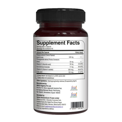 Pure Nutrition Papaya Complete | With Papaya Extract, Pomegranate & Vitamin C – 60 Veg Capsules