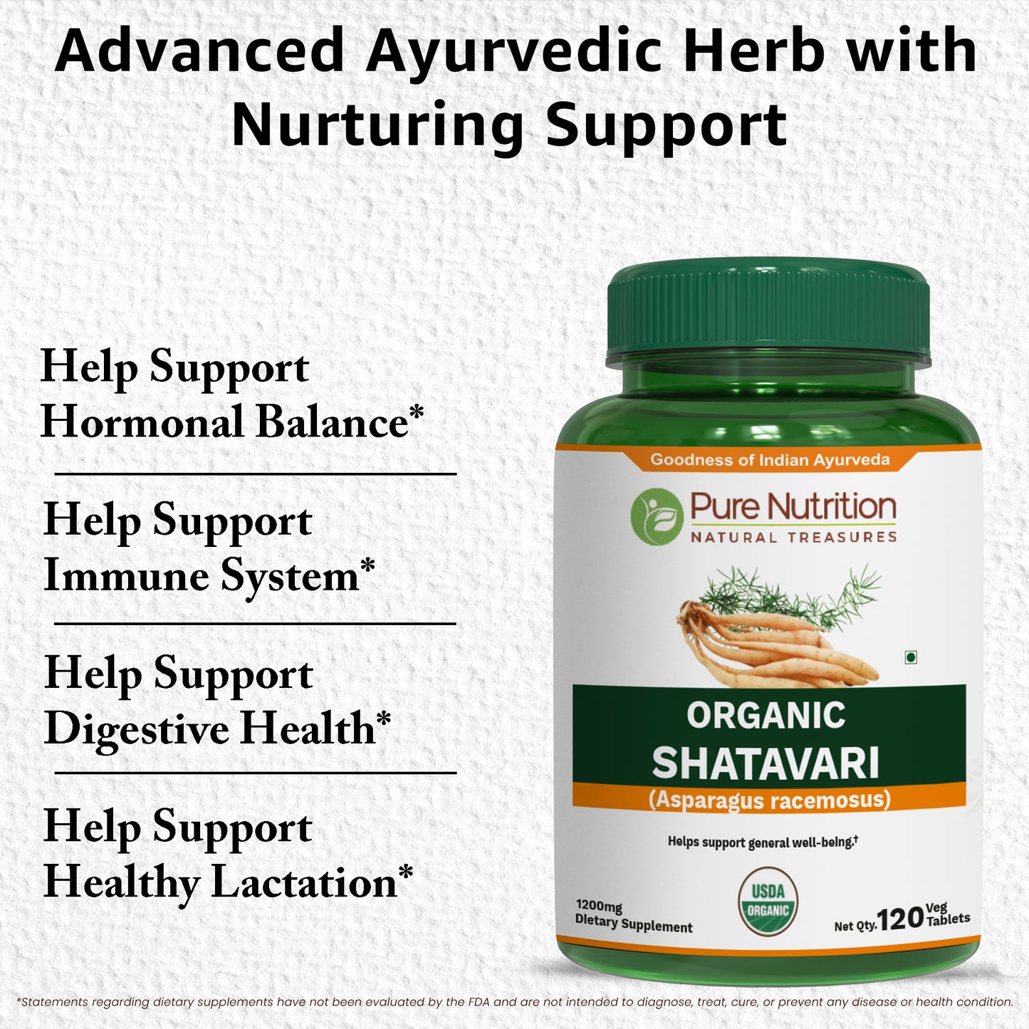 Pure Nutrition Organic Shatavari Tablets – 1200 mg