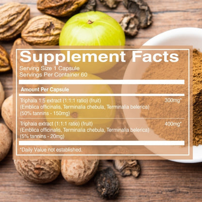 Triphala Extract Capsules - Traditional Ayurvedic Digestive Support & Gentle Daily Detox