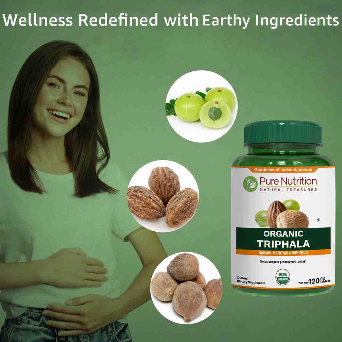 Pure Nutrition Organic Triphala 120 Veg Tablets