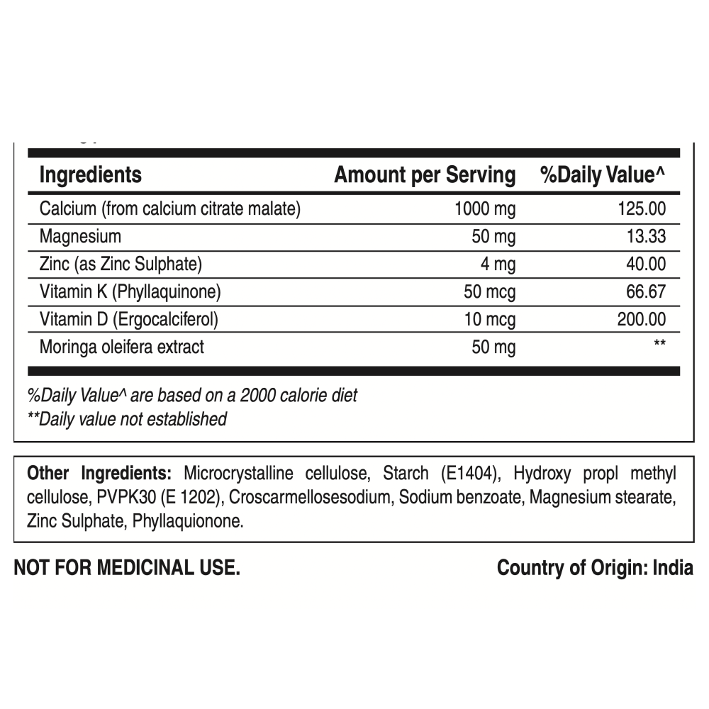 Ultra Calcium Citrate 1000mg Highly absorbable Calcium Supplement with Calcium Citrate Malate, Vitamin D, Zinc and Magnesium - 1 Tablet Daily | Non-GMO | Gluten-Free