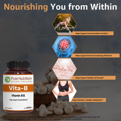 Pure Nutrition Vita-B – Vitamin B12 (Methylcobalamin) | 120 Veg Tablets