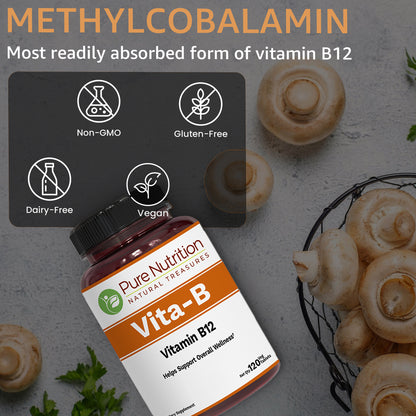 Pure Nutrition Vita-B – Vitamin B12 (Methylcobalamin) | 120 Veg Tablets