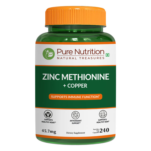 Pure Nutrition Zinc Methionine + Copper Dietary Supplement – 45.7 mg | 240 Veg Capsules